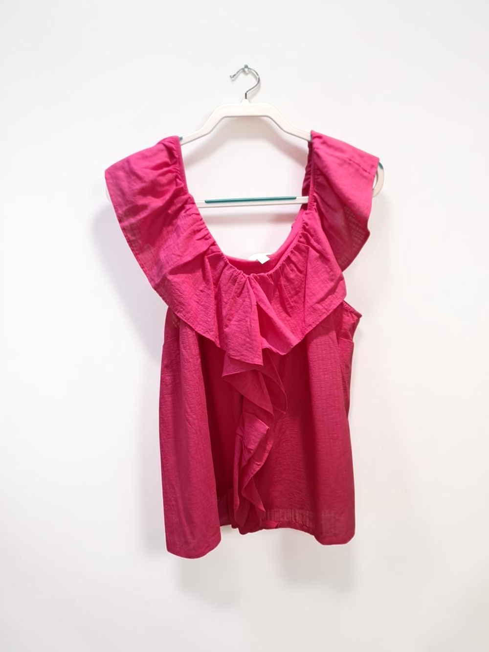 Terra & Sky Sleeveless Ruffle V-Neck Blouse - Hot Pink
